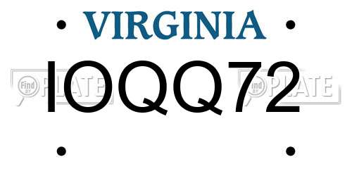 IOQQ72 Virginia License Plate