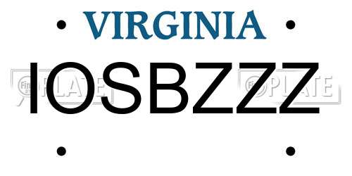 IOSBZZZ Virginia License Plate