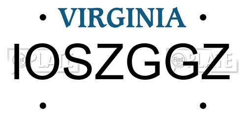 IOSZGGZ Virginia License Plate