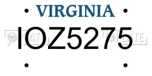 IOZ5275 Virginia License Plate