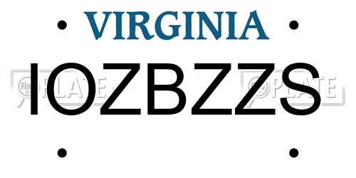 IOZBZZS Virginia License Plate