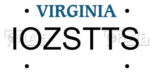 IOZSTTS Virginia License Plate