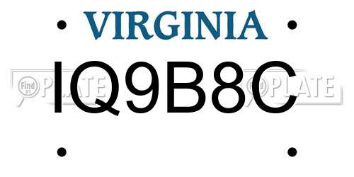 IQ9B8C Virginia License Plate