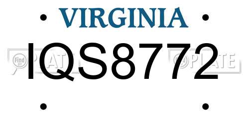 IQS8772 Virginia License Plate