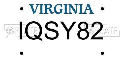 IQSY82 Virginia License Plate