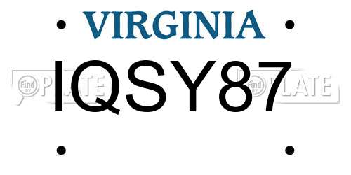 IQSY87 Virginia License Plate