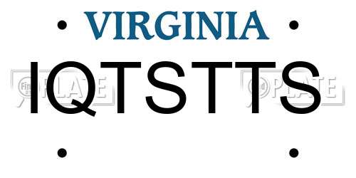 IQTSTTS Virginia License Plate