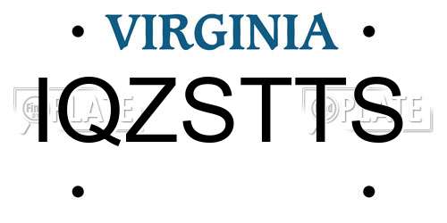 IQZSTTS Virginia License Plate