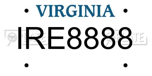 IRE8888 Virginia License Plate