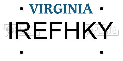 IREFHKY Virginia License Plate