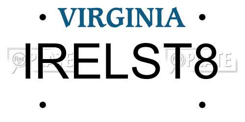 IRELST8 Virginia License Plate