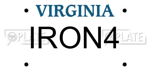 IRON4 Virginia License Plate