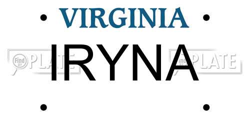 IRYNA Virginia License Plate