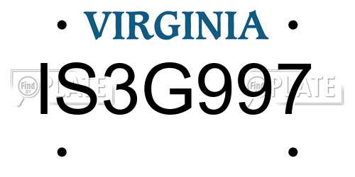 IS3G997 Virginia License Plate