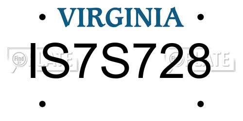 IS7S728 Virginia License Plate