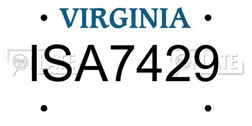 ISA7429 Virginia License Plate