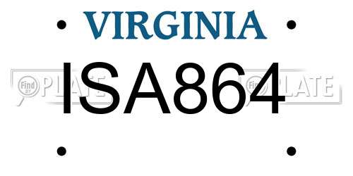 ISA864 Virginia License Plate