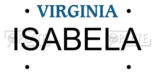 ISABELA Virginia License Plate