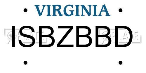 ISBZBBD Virginia License Plate