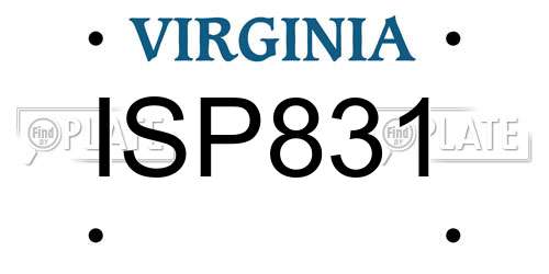 ISP831 Virginia License Plate