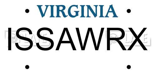 ISSAWRX Virginia License Plate