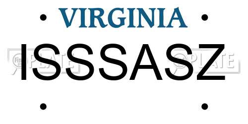 ISSSASZ Virginia License Plate