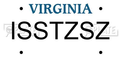 ISSTZSZ Virginia License Plate