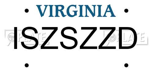 ISZSZZD Virginia License Plate
