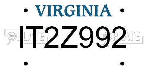 IT2Z992 Virginia License Plate