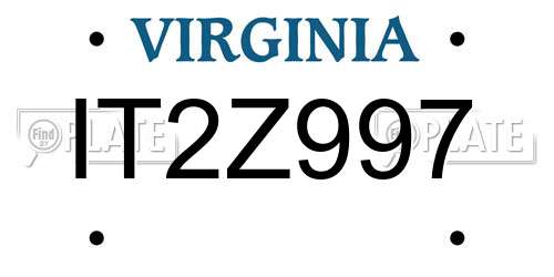 IT2Z997 Virginia License Plate