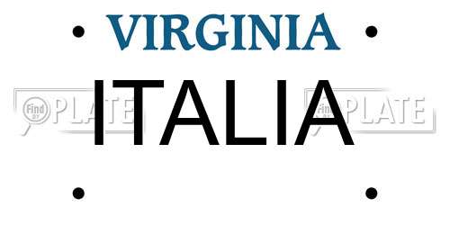ITALIA Virginia License Plate