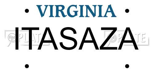 ITASAZA Virginia License Plate