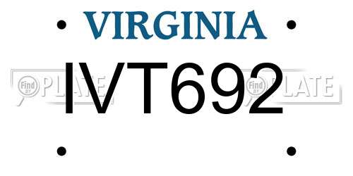 IVT692 Virginia License Plate