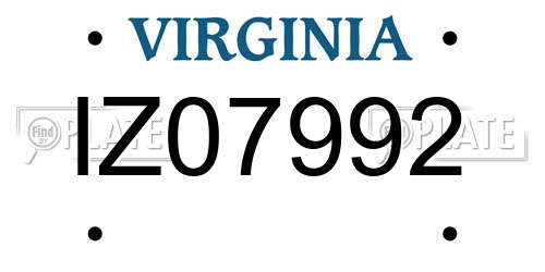 IZ07992 Virginia License Plate