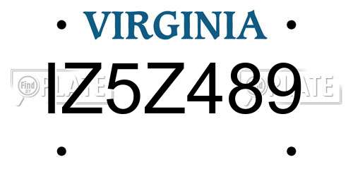 IZ5Z489 Virginia License Plate