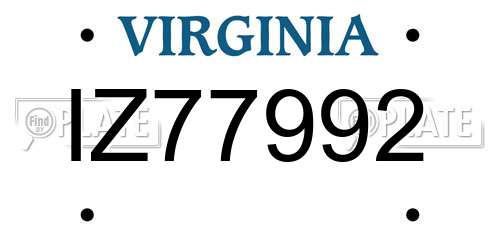 IZ77992 Virginia License Plate