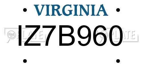 IZ7B960 Virginia License Plate