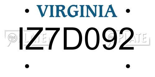 IZ7D092 Virginia License Plate