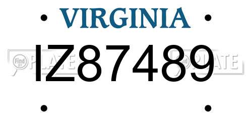 IZ87489 Virginia License Plate