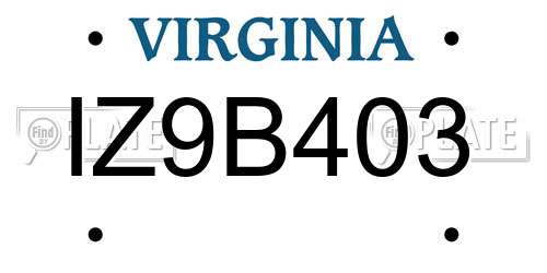 IZ9B403 Virginia License Plate