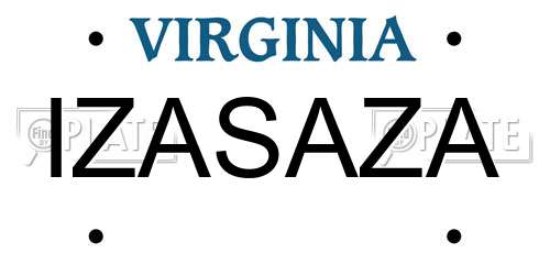 IZASAZA Virginia License Plate
