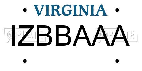 IZBBAAA Virginia License Plate