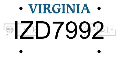 IZD7992 Virginia License Plate