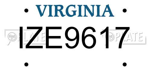 IZE9617 Virginia License Plate