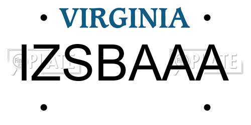 IZSBAAA Virginia License Plate