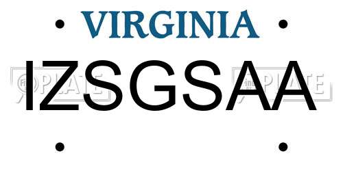 IZSGSAA Virginia License Plate