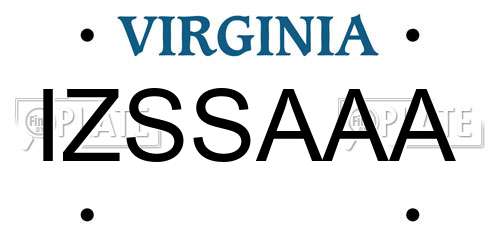 IZSSAAA Virginia License Plate