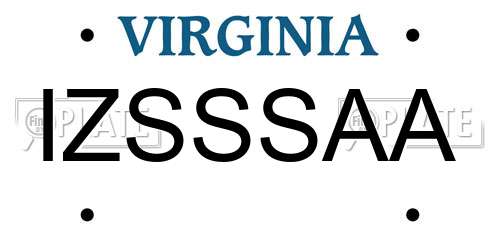 IZSSSAA Virginia License Plate