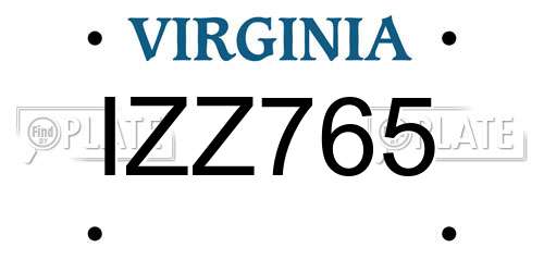 IZZ765 Virginia License Plate