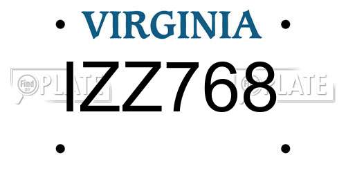 IZZ768 Virginia License Plate
